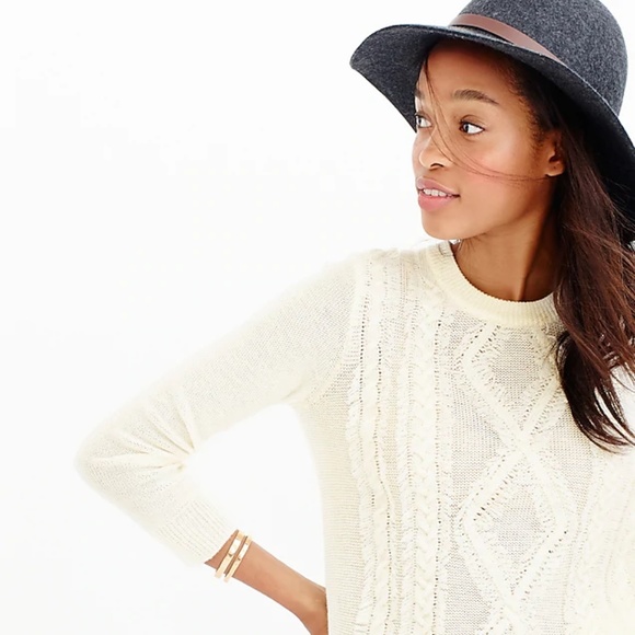 J. Crew Cable Crew Neck Sweater With Fringe - Picture 2 of 6